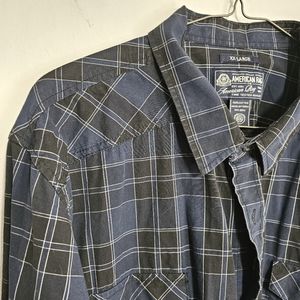 American Rag mens XXL blue plaid long sleeve button down shirt